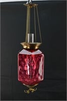 Antique Victorian Hexagonal Cranberry Parlor Lamp