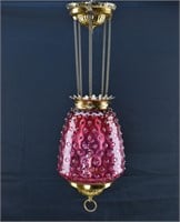 Antique Victorian Parlor Lamp, Pink Hobnail Shade