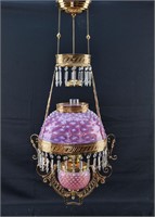 Antique Victorian Pink & White Hobnail Parlor Lamp