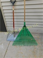 fan/leaf rake, snow shovel