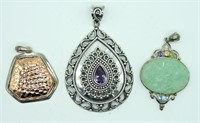 Sterling Mixed Gemstone Pendants, Jade Dragon