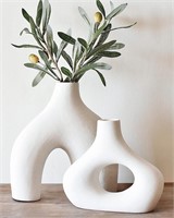 Two  Donut Vase Set Nordic  White Ceramic