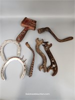 Antique Tools & Horse Shoes, Stove Iron & Crank