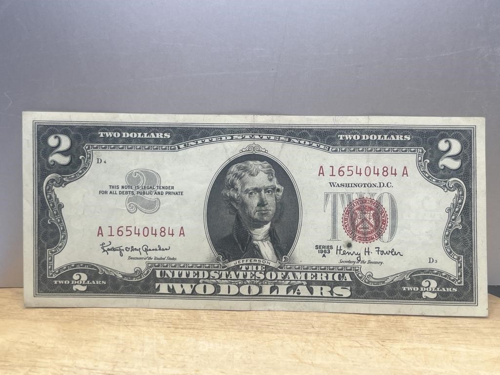Crisp 1963-A Red Seal $2 Dollar Bill United States