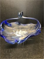 Blue white glass compote