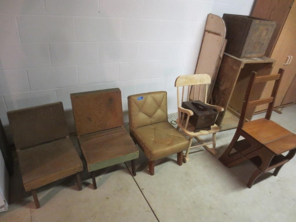 Children's chairs, step stool/chair, boxes