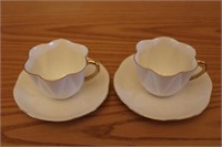 Shelley "White Dainty" Gold Trim 2 Cups & Saucers