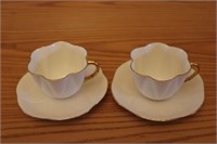Shelley "White Dainty" Gold Trim 2 Cups & Sacuers