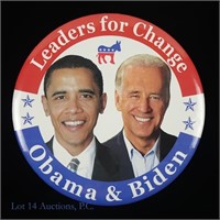 2008 Obama - Biden Presidential Campaign 9" Pin