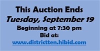This Auction Ends September 19th starting at 7:30p