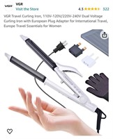 VGR Travel Curling Iron, 110V-120V/220V-240V