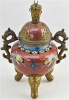 Antique Chinese Brass & Cloisonne Censer