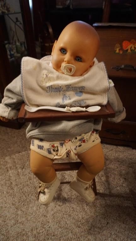 Vintage Baby Doll with High Chair