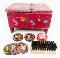 Small Wood Shoe Shine Box with Contents
