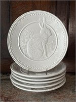 Six Pottery Barn Rabbit Motif Appetizer Plates