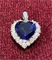 10K Sythentic Sapphire And Diamond Heart Pendant
