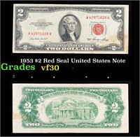 1953 $2 Red Seal United States Note Grades vf++