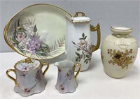 Five Hand Painted French Porcelain Pieces