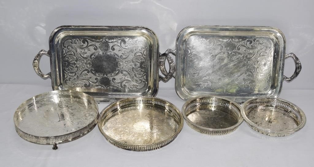 6 pcs Silver Plate Serving Trays