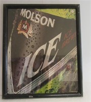 Framed Molsen Ice Beer mirror. Measures 26" x