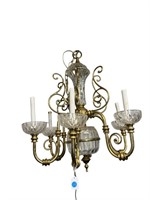 LARGE CRYSTAL AND BRASS CHANDELIER