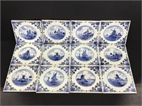 Lot of 12 Delft blue Hand-painted Holland tiles