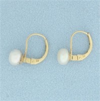 Button Pearl Drop Earring in 14k Yellow Gold