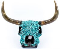 Vintage Turquoise Covered Western Cow Skull