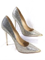 JIMMY CHOO Sz 38 Anouk Gold Glitter Fabric Pumps