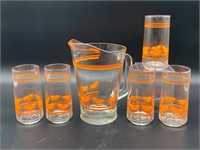 Vintage Libbey Orange Slice Pitcher & Glass Set