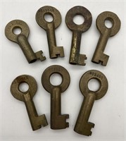 Lot Of 7 Vintage Brass Railroad Keys / Includes