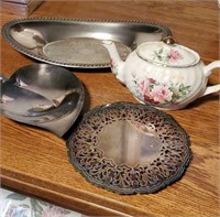 Serving trays and an Arthur wood teapot