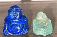 Vintage Lot  of 2 Small Buddhas Blue & Green