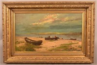 Antique Oil on Canvas Shoreline Painting.