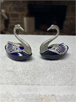 VINTAGE COBALT BLUE SWAN SALT CELLARS 3.25 x 3