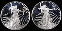 (2) 1 OZ .999 SILVER ST GAUDENS ROUNDS