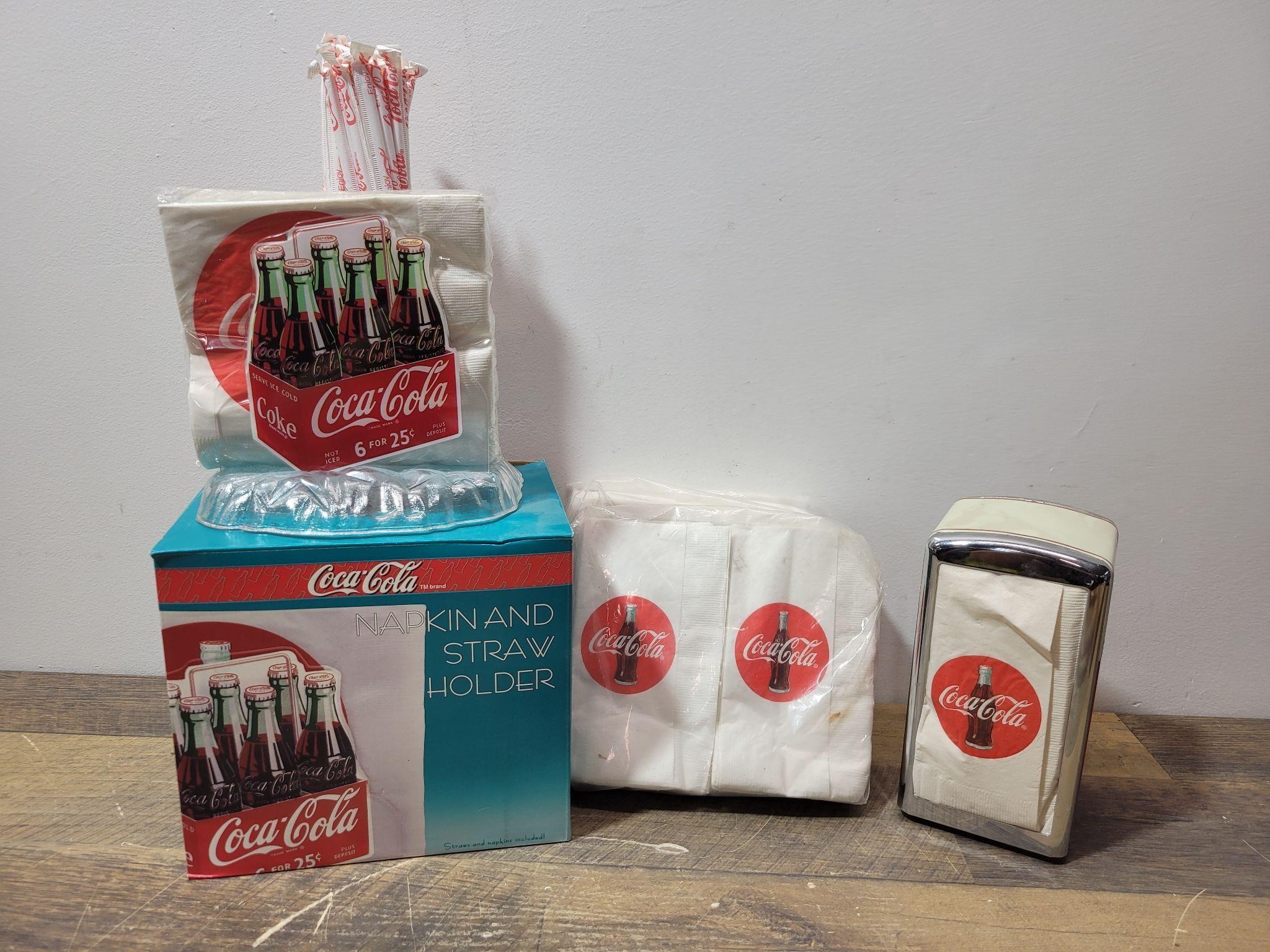 Coca-Cola Napkin Holders, Napkins and Straws.