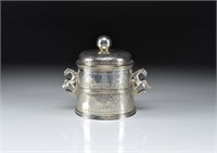 UNUSUAL ENGLISH SILVER COVERED CONTAINER