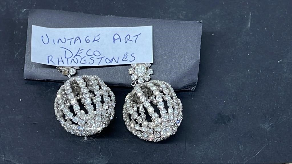 Vintage Art Deco Rhinestone Clip on Earrings. #SC