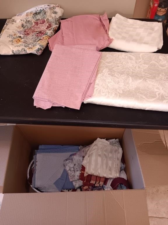 Box of table cloths napkins and more