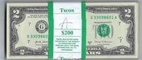 $2 Consecutive SN Bundle(100 Bills)Fancy SN!.FN4Z