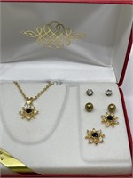 sapphire blue stone necklace & earrings set