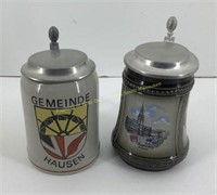 (2) Vtg Zinn German beer steins