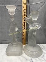 Satin glass statue candle holders