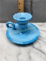 Blue milk glass candle holder