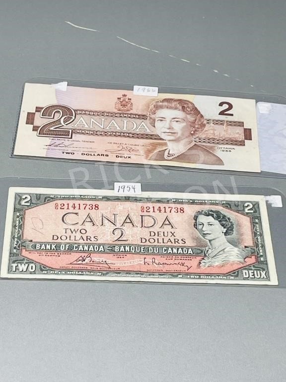 1954 & 1986 Canadian $2 dollar notes