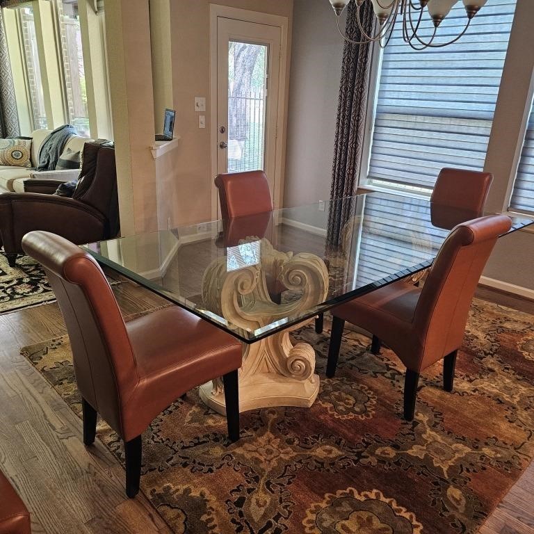 Glass Top Pedestal Dining Table Grand Rd Chairs