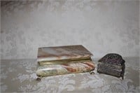 Marble Hinged Lid Jewelry Box and Music Box
