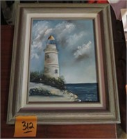 Framed Canvas Lighthouse Painting