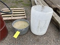 Metal tub filled w/ sand &  55 gal. barrel